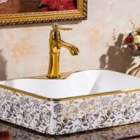 Poza pentru Lavoar pe blat, Ceramica, Auriu, Alb, Dreptunghi, Motive LDPG415
