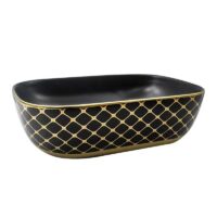 Lavoar pe blat, Ceramica, Negru, Auriu, Rectangular, Motive - image 2
