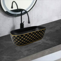 Lavoar pe blat, Ceramica, Negru, Auriu, Rectangular, Motive - image