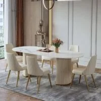 Scaun Dining Catifea Premium Crem Beige - image 2