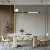 Scaun Dining Catifea Premium Crem Beige - image 4