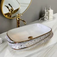 Lavoar pe blat, Ceramica, Auriu, Alb, Classy Luxury LDPZP015GD