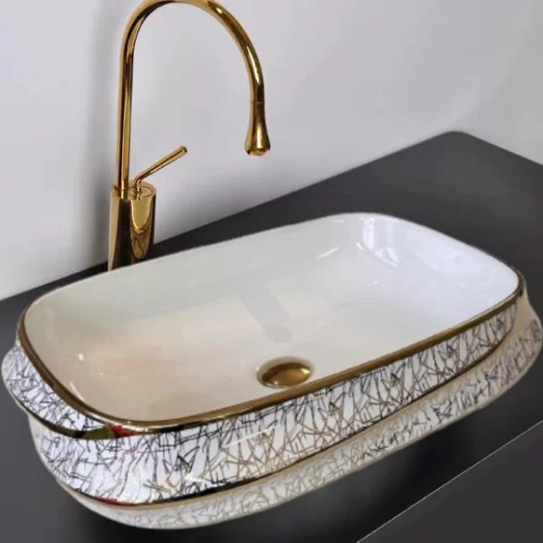 Poza pentru Lavoar pe blat, Ceramica, Auriu, Alb, Classy Luxury LDPZP015GD