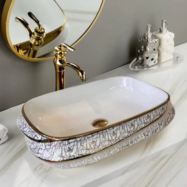Poza pentru Lavoar pe blat, Ceramica, Auriu, Alb, Classy Luxury LDPZP015GD