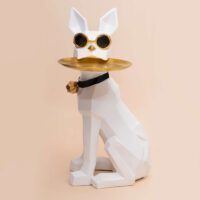 Masuta suport (figurina) Bulldog Alb cu tava aurie