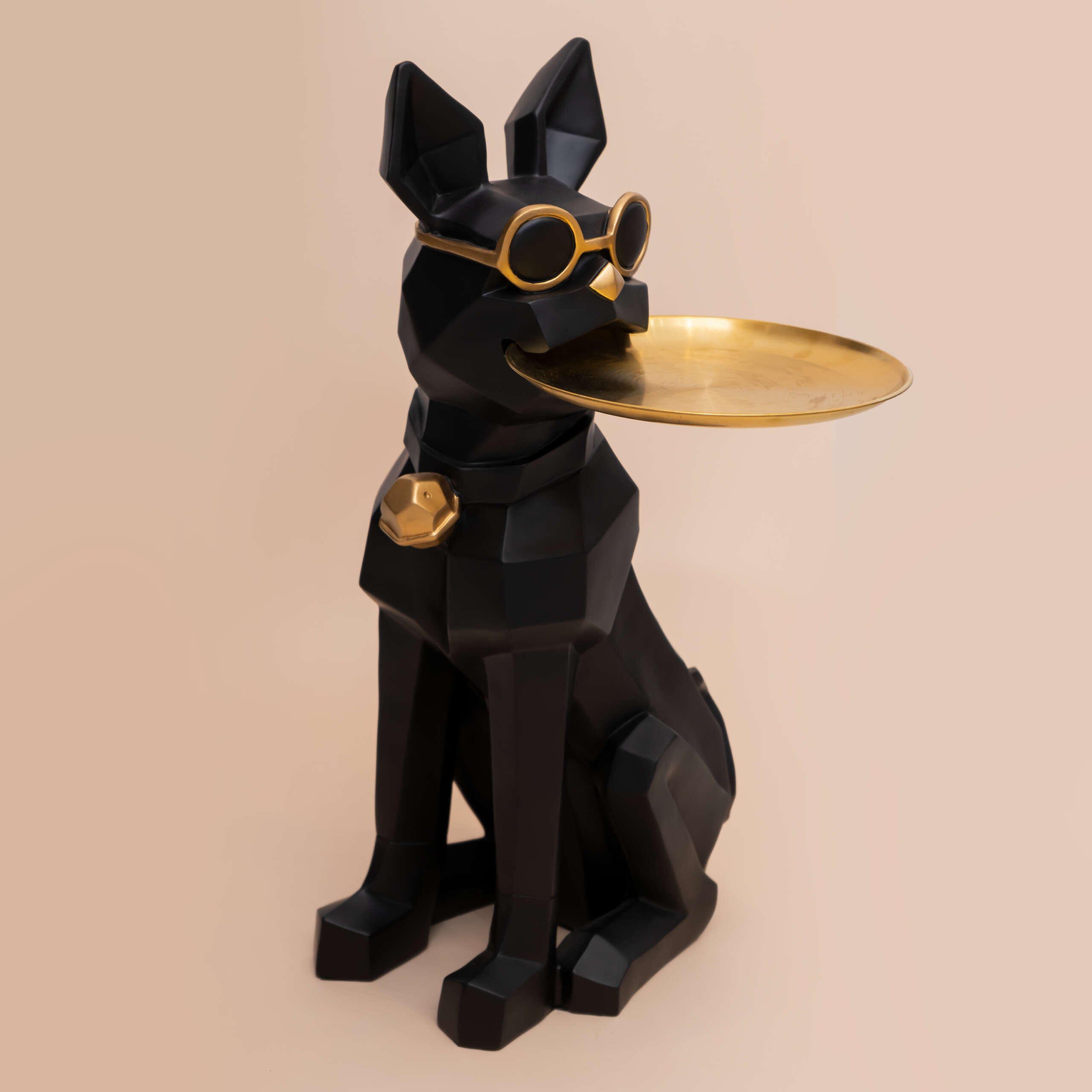 Masuta suport (figurina) Bulldog Negru cu tava aurie Masuta suport (figurina) Bulldog Negru cu tava aurie