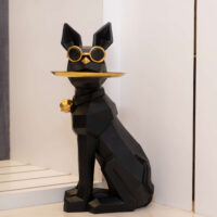 Masuta suport (figurina) Bulldog Negru cu tava aurie