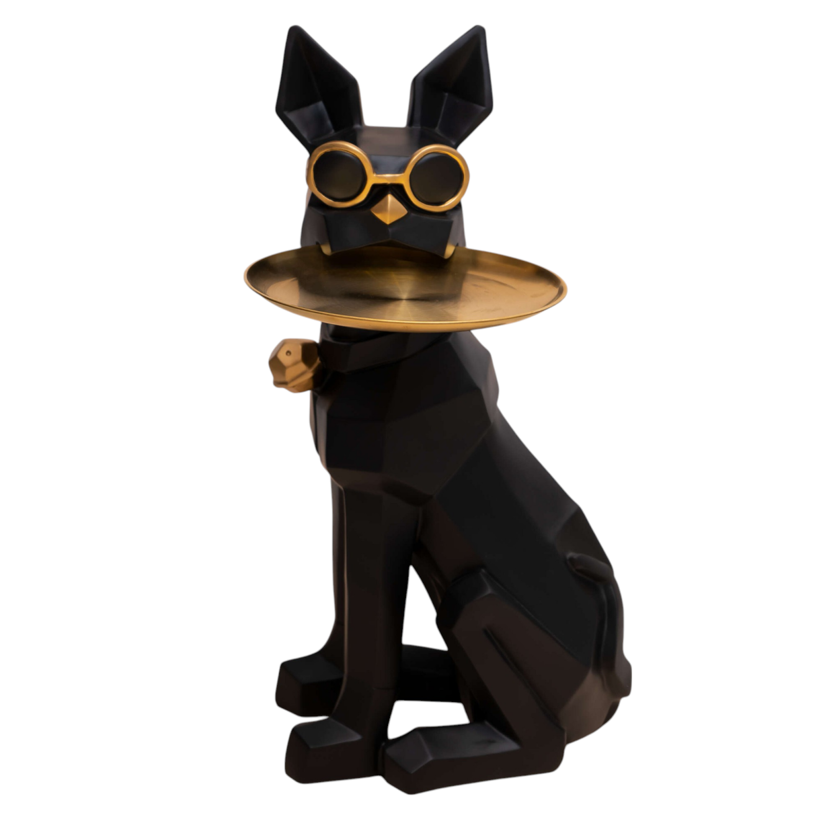 Masuta suport (figurina) Bulldog Negru cu tava aurie Masuta suport (figurina) Bulldog Negru cu tava aurie