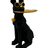 Masuta suport (figurina) Bulldog Negru cu tava aurie