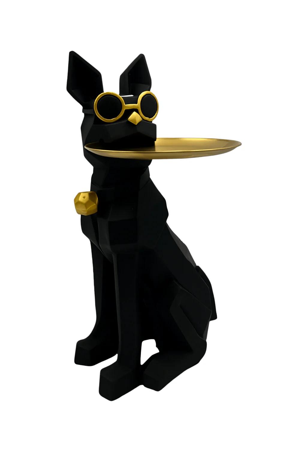 Masuta suport (figurina) Bulldog Negru cu tava aurie Masuta suport (figurina) Bulldog Negru cu tava aurie