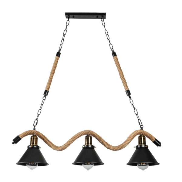 Candelabru Rustic Industrial Rope 3 Negru (Sfoara)
