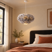Candelabru cu pene naturale Puff Mini Gri