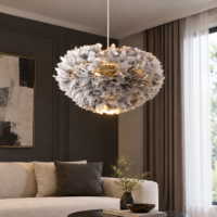 Candelabru cu pene naturale Puff Mini Gri