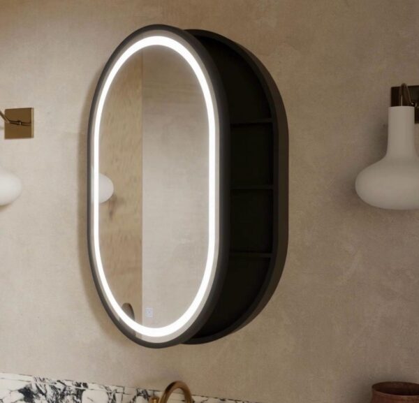 Oglinda LED cu depozitare (dulap negru) 50x80 cm