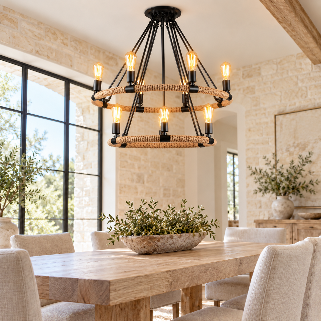 Candelabru Rustic Rope 60+40 Candelabru Rustic Rope 60+40