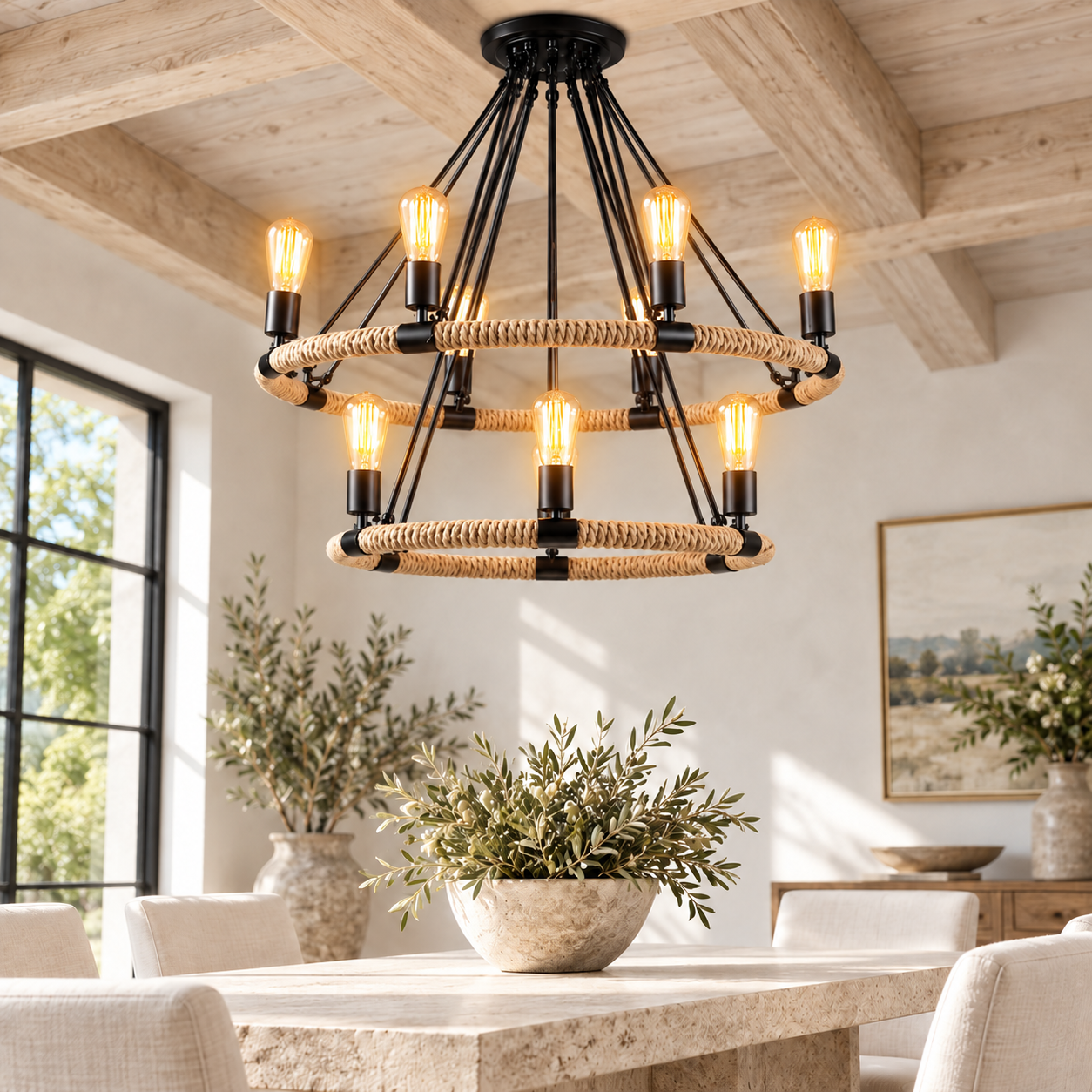 Candelabru Rustic Rope 60+40 Candelabru Rustic Rope 60+40