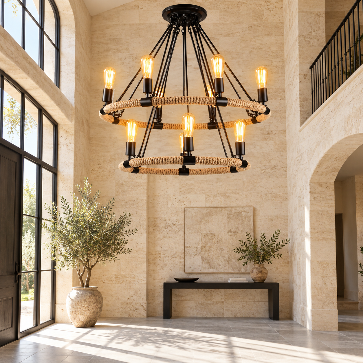 Candelabru Rustic Rope 60+40 Candelabru Rustic Rope 60+40