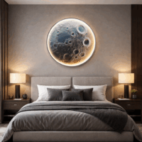 Tablou LED decorativ Luna Cosmica, 60 cm