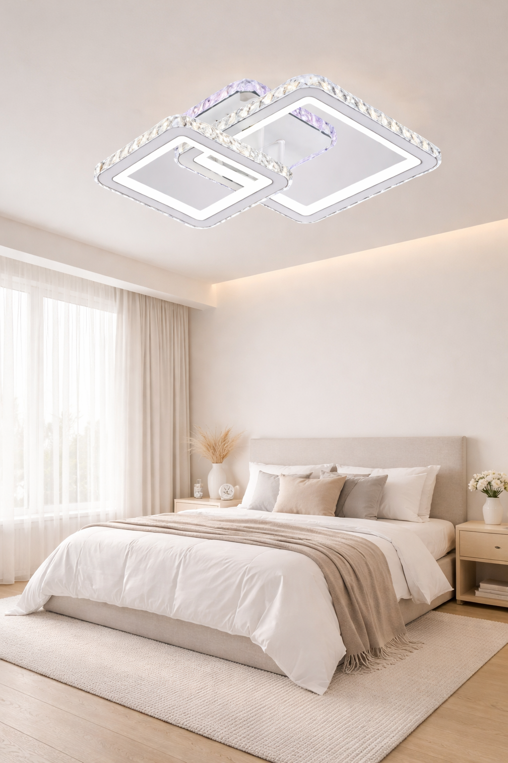 Lustra LED 72W Cristal 2 Patrate Alb RGB, Telecomanda Lustra LED 72W Cristal 2 Patrate Alb RGB, Telecomanda