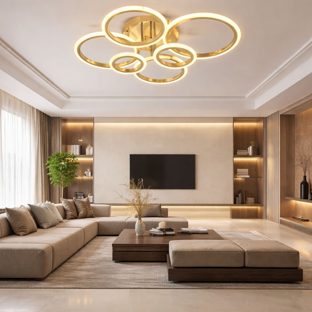 Lustra LED 160W Smart Rings 6 Cercuri Auriu Lustra LED 160W Smart Rings 6 Cercuri Auriu