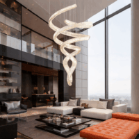 Candelabru scari 400W Cristal Spirala Double Argintiu, Telecomanda