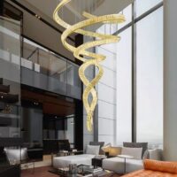 Candelabru scari 764W Cristal Spirala Double Auriu, Telecomanda