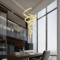 Candelabru scari 764W Cristal Spirala Double Auriu, Telecomanda