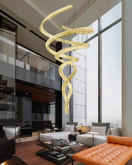 Candelabru scari 764W Cristal Spirala Double Auriu, Telecomanda Candelabru scari 764W Cristal Spirala Double Auriu, Telecomanda