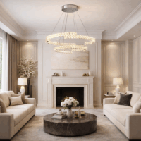 Candelabru LED 160W Cristal Tetris Double Silver 60+40, Telecomanda