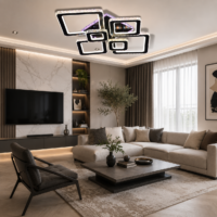 Lustra LED 240W Cristal 6 Patrate Negru RGB, Telecomanda