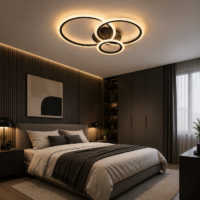 Lustra LED 66W Rings 3 Cercuri Negru, Telecomanda