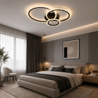 Lustra LED 66W Rings 3 Cercuri Negru, Telecomanda