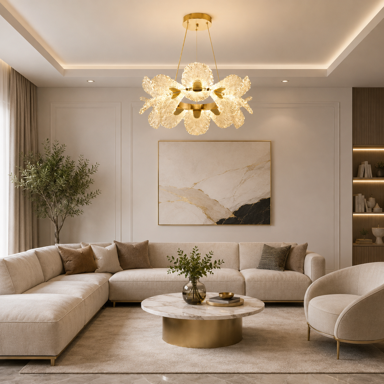 Candelabru LED 80W Flora Gold, 55 cm Candelabru LED 80W Flora Gold, 55 cm