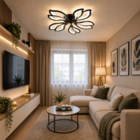 Lustra LED 100W Black Lily 5 Mini, Telecomanda