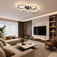 Lustra LED cu ventilator 66W Rings 4 Negru