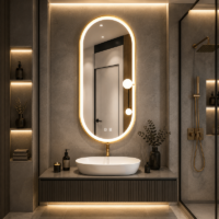 Oglinda LED Ovala, Rama Aurie, 50x100 cm, LDP5010 RF