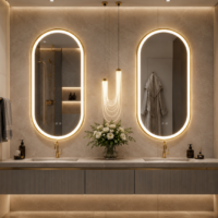 Oglinda LED Ovala, Rama Aurie, 50x100 cm, LDP5010 RF