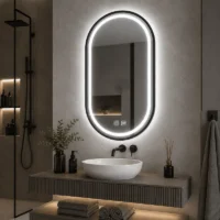 Oglinda LED Ovala, Rama Neagra, 50x80 cm, LDP5080 RF