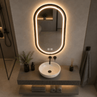 Oglinda LED Ovala, Rama Neagra, 50x100 cm, LDP5010 RF