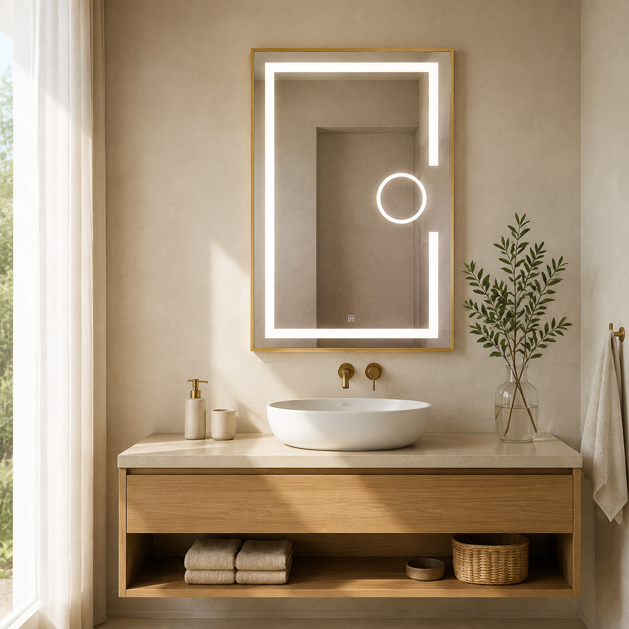 Oglinda LED baie, Lupa, Rama Aurie, 60x80 cm, LDPYG6080 RF Oglinda LED baie, Lupa, Rama Aurie, 60x80 cm, LDPYG6080 RF