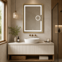 Oglinda LED baie, Lupa, Rama Aurie, 60x80 cm, LDPYG6080 RF