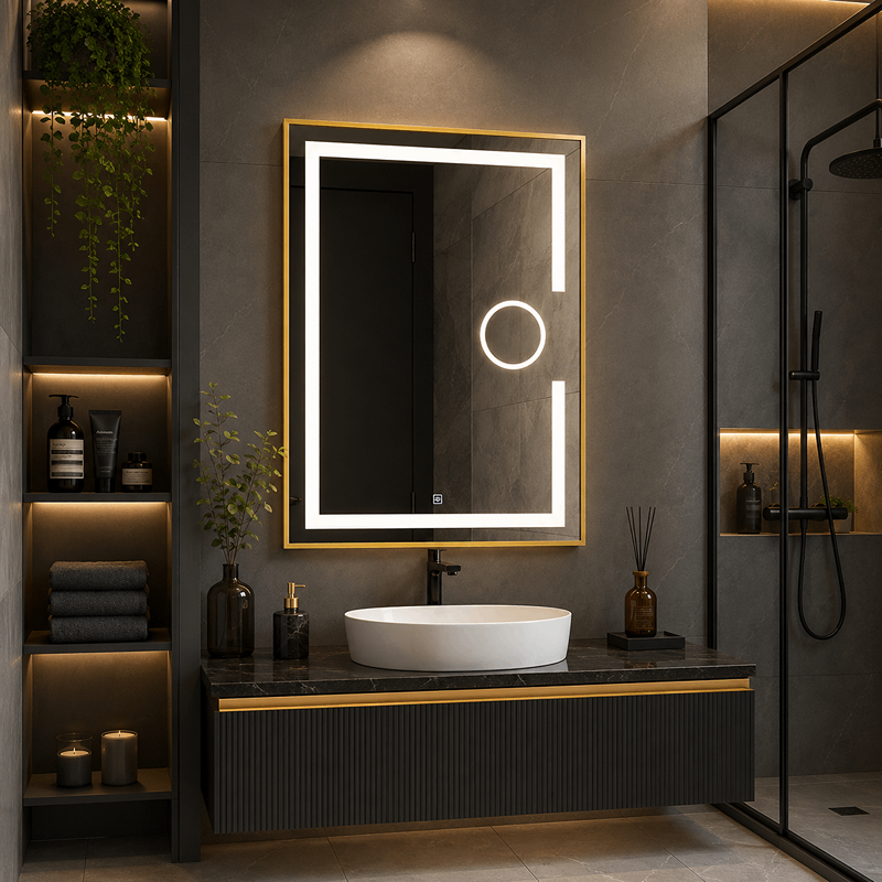 Oglinda LED baie, Lupa, Rama Aurie, 60x80 cm, LDPYG6080 RF Oglinda LED baie, Lupa, Rama Aurie, 60x80 cm, LDPYG6080 RF