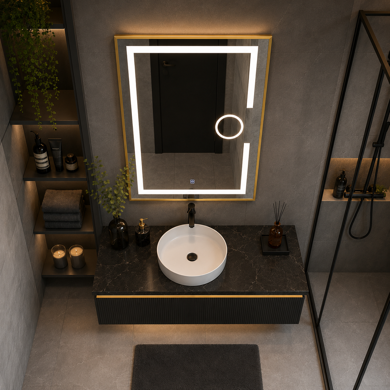 Oglinda LED baie, Lupa, Rama Aurie, 60x80 cm, LDPYG6080 RF Oglinda LED baie, Lupa, Rama Aurie, 60x80 cm, LDPYG6080 RF