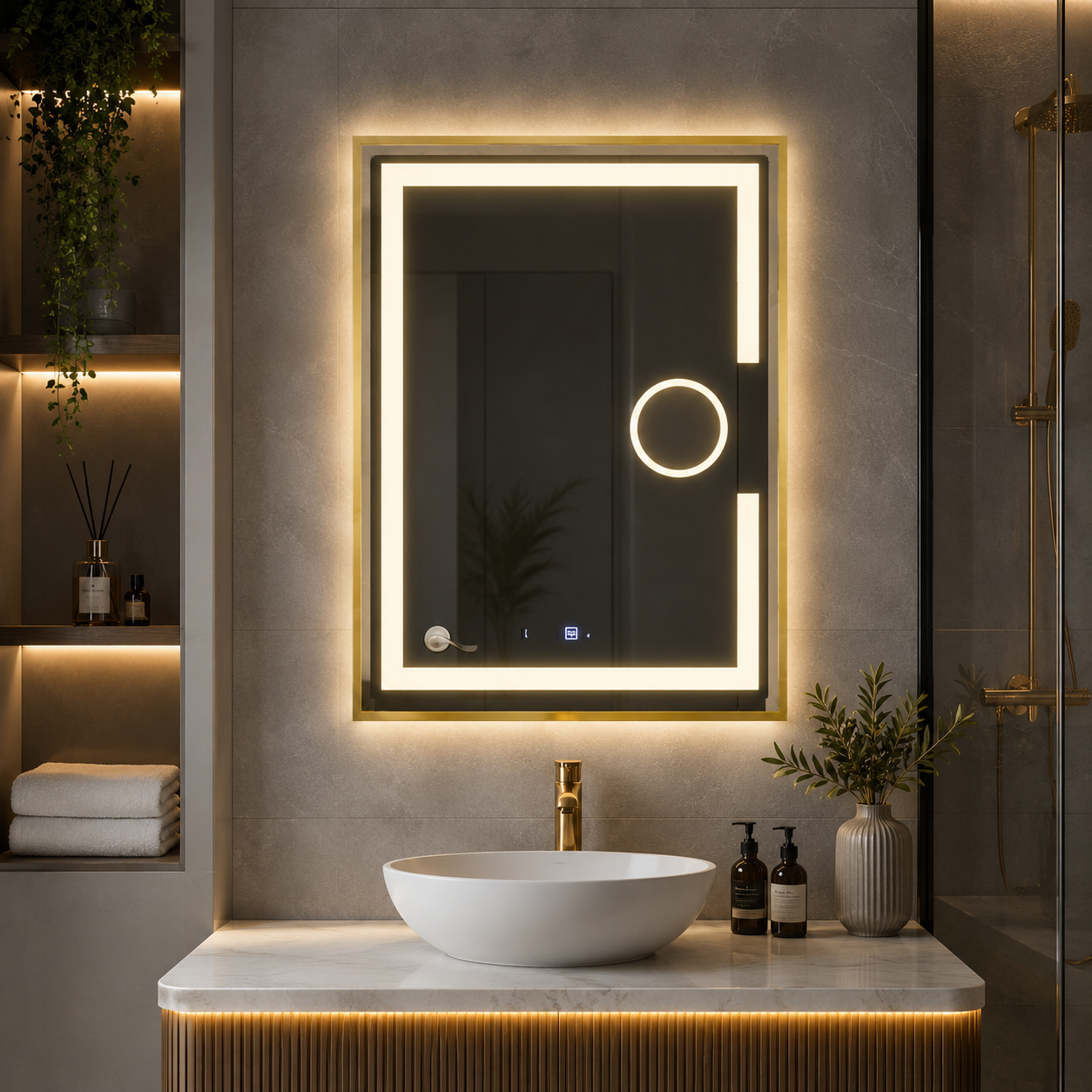 Oglinda LED baie, Lupa, Rama Aurie, 60x80 cm, LDPYG6080 RF Oglinda LED baie, Lupa, Rama Aurie, 60x80 cm, LDPYG6080 RF