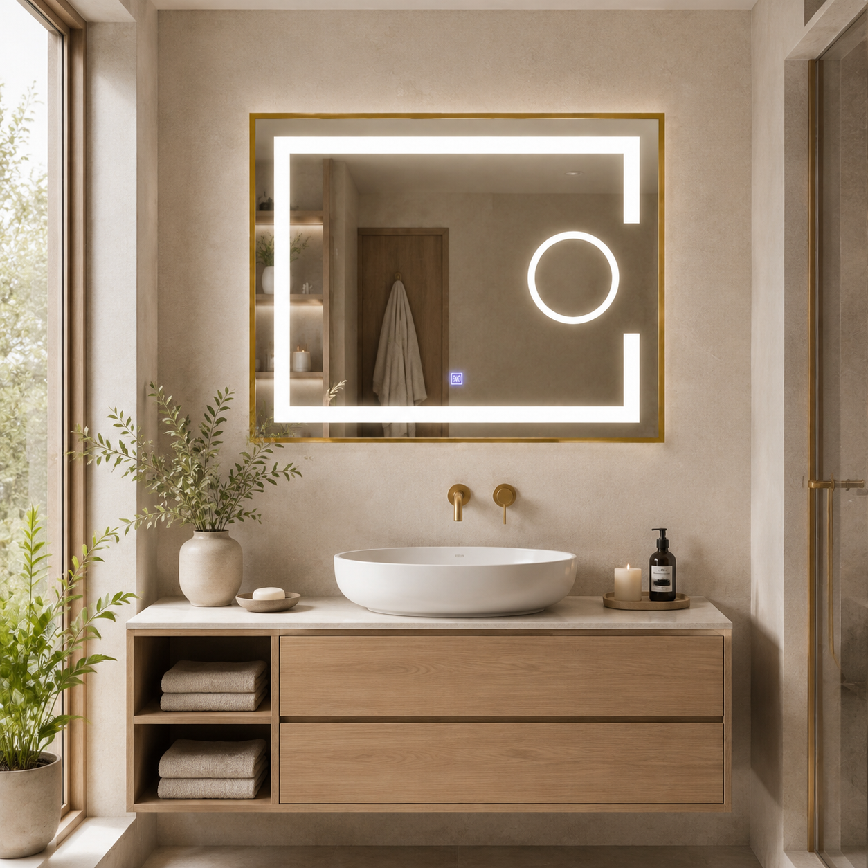 Oglinda LED baie, Lupa, Rama Aurie, 80x60 cm, LDPYG8060 RF Oglinda LED baie, Lupa, Rama Aurie, 80x60 cm, LDPYG8060 RF