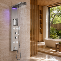 Panou Dus Argintiu Periat, Hidromasaj, LED, 5503RF