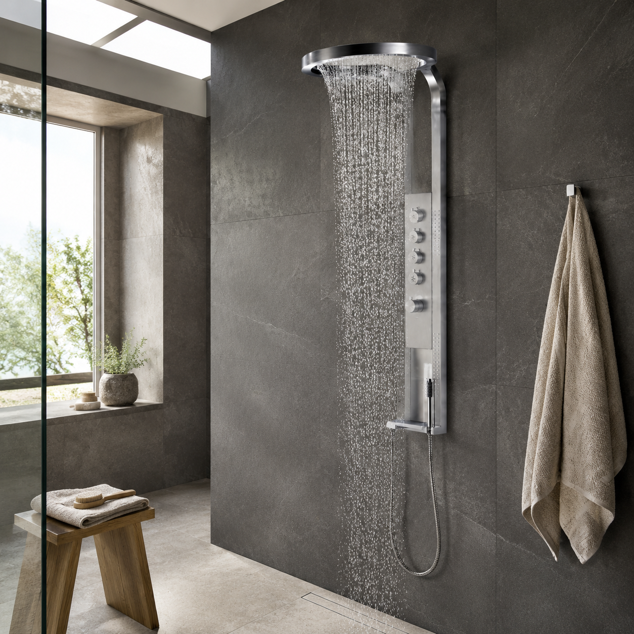 Panou Dus Deluxe Argintiu, Hidromasaj, LED, 5967RF Panou Dus Deluxe Argintiu, Hidromasaj, LED, 5967RF