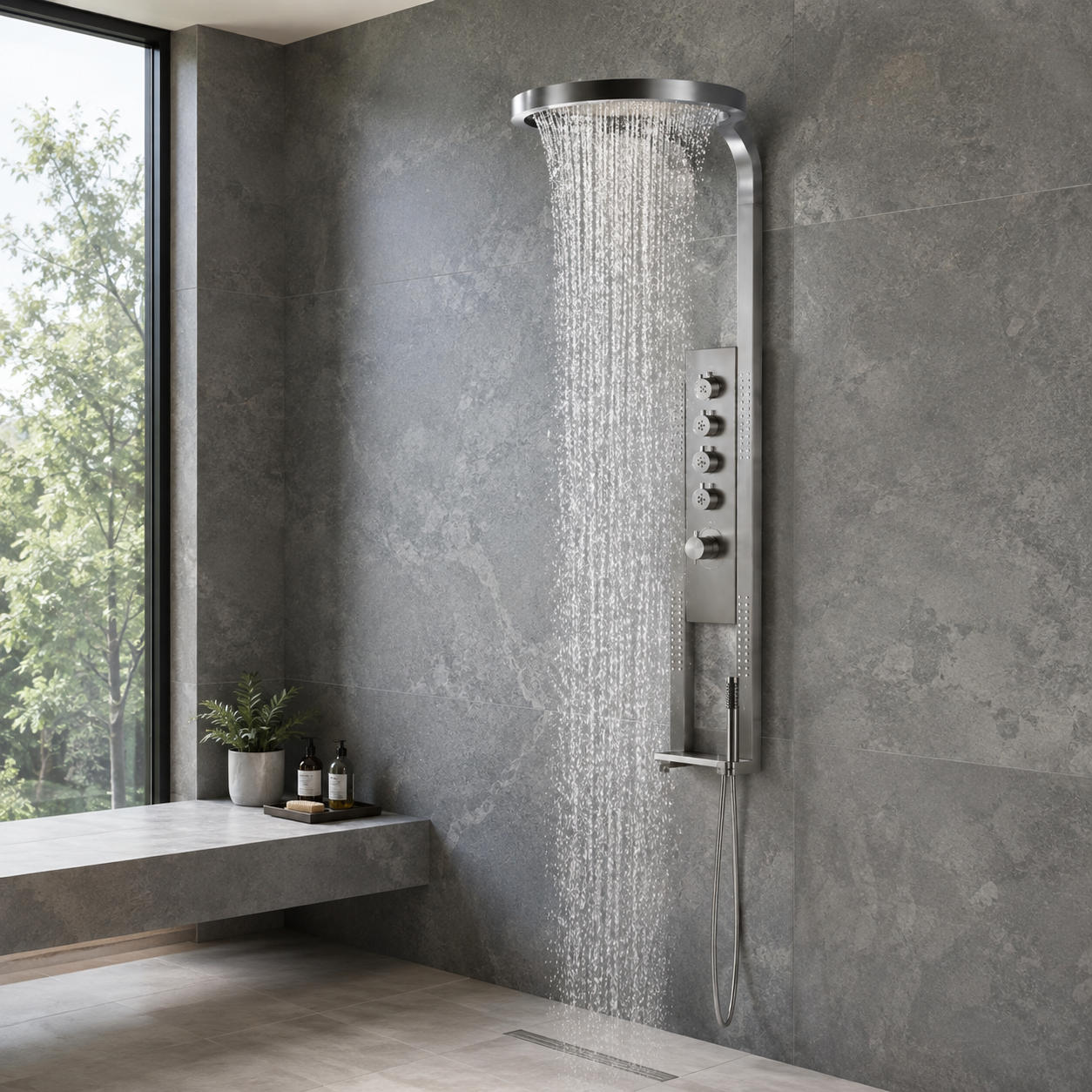 Panou Dus Deluxe Argintiu, Hidromasaj, LED, 5967RF Panou Dus Deluxe Argintiu, Hidromasaj, LED, 5967RF
