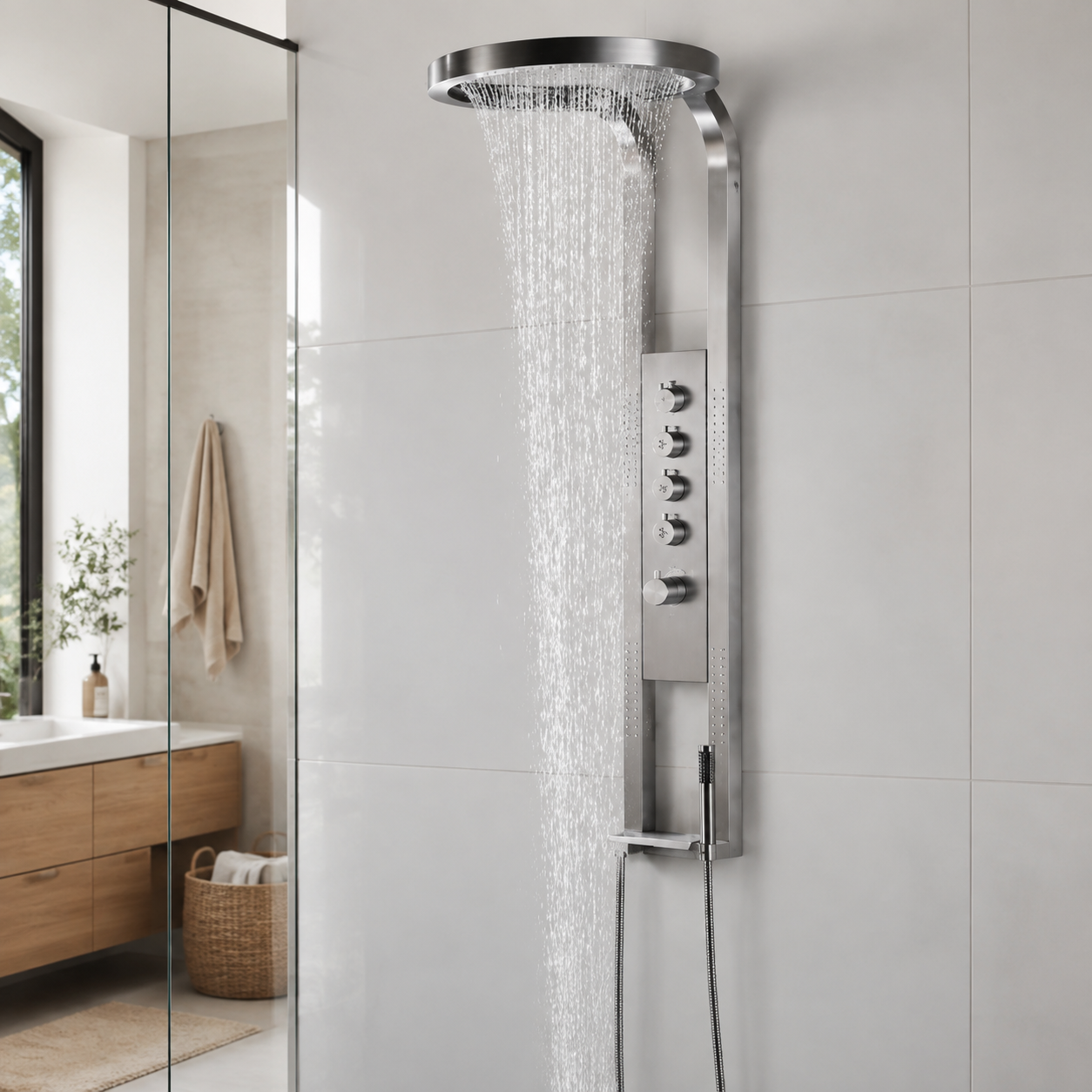Panou Dus Deluxe Argintiu, Hidromasaj, LED, 5967RF Panou Dus Deluxe Argintiu, Hidromasaj, LED, 5967RF