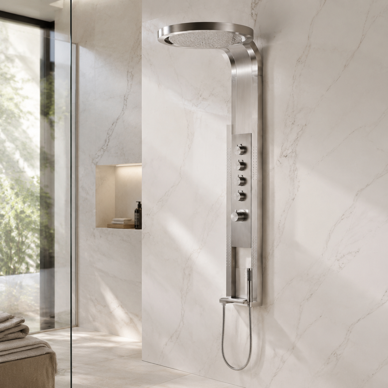 Panou Dus Deluxe Argintiu, Hidromasaj, LED, 5967RF Panou Dus Deluxe Argintiu, Hidromasaj, LED, 5967RF